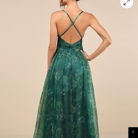 Lulus Romance That Wows Green Floral Print Organza Maxi Dress - Size S - Picture 3 of 4